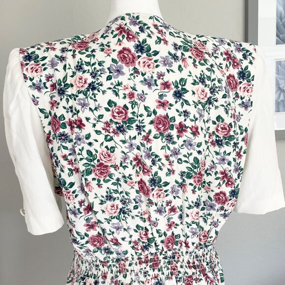 R.J. Stevens Vintage 80s Floral Cottagecore Secretary Dress With Puff Sleeves - Picture 9 of 10